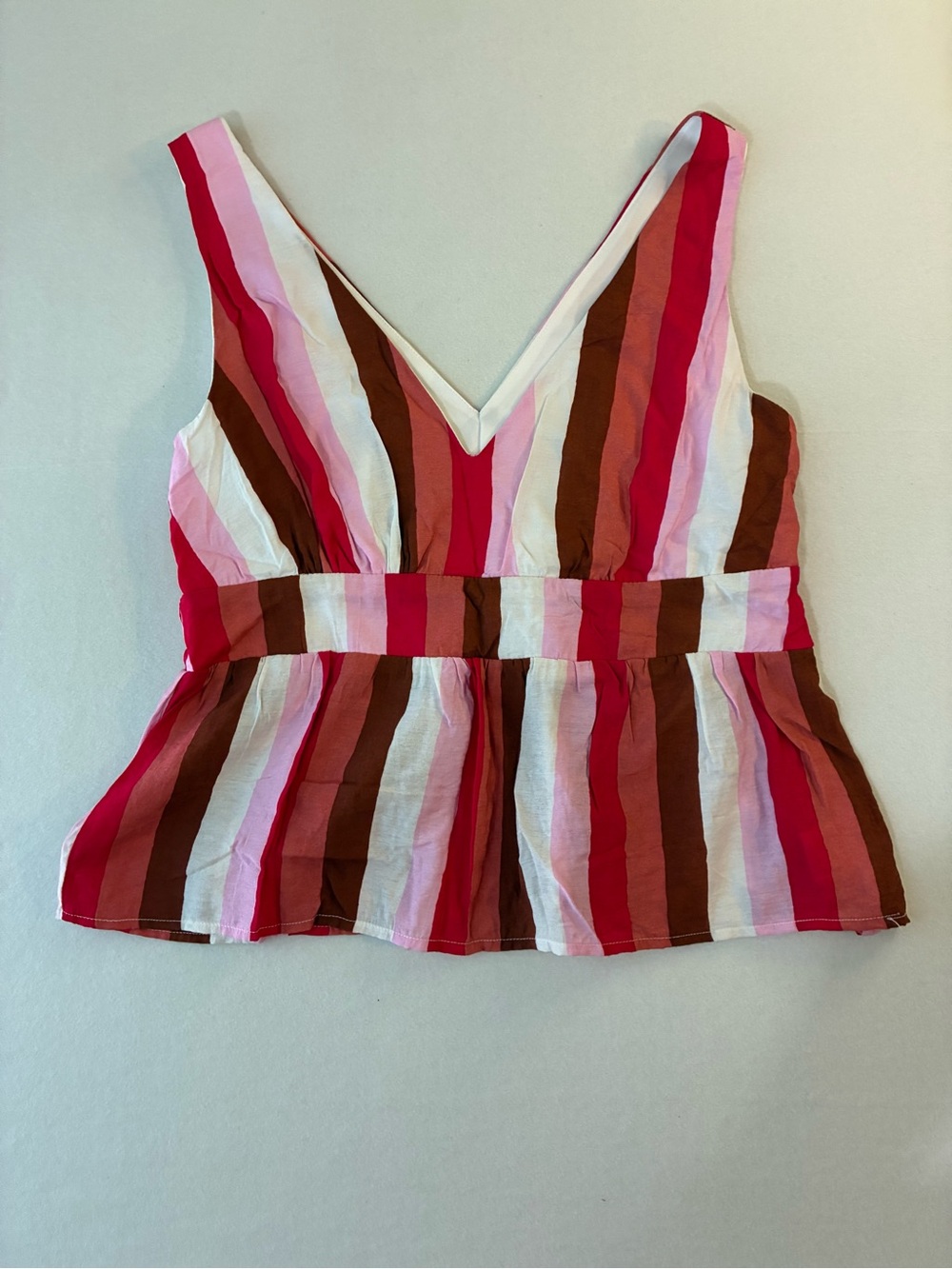 Francesca’s Miami Striped V-Neck Peplum Top SZ Medium